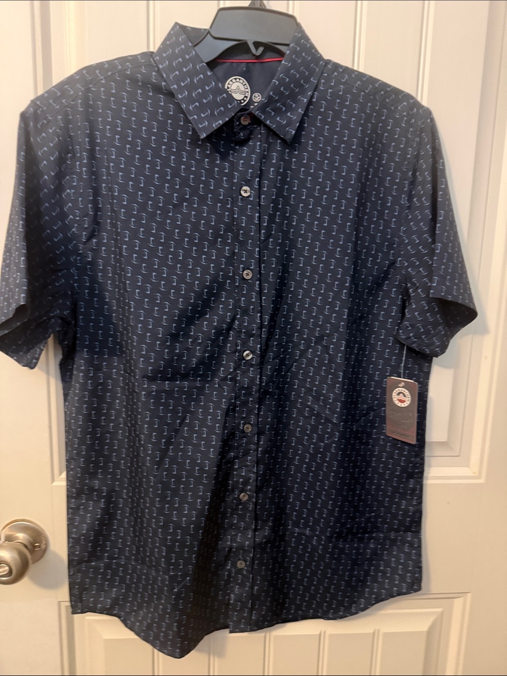 Flag & Anthem Men's Navy Short-Sleeve Button-Down Shirt with Micro Print